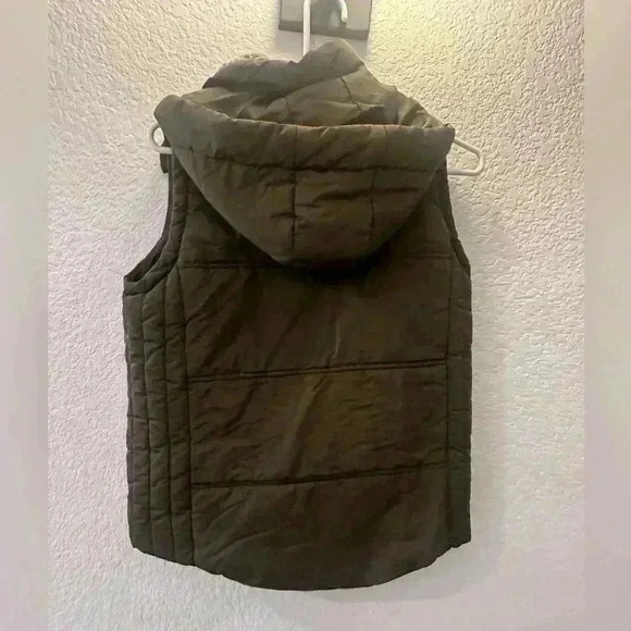 PPLA Olive Green Sherpa-Lined Puffer Vest FUN Hood Size X-Small Cozy and Warm XS - Picture 2 of 7